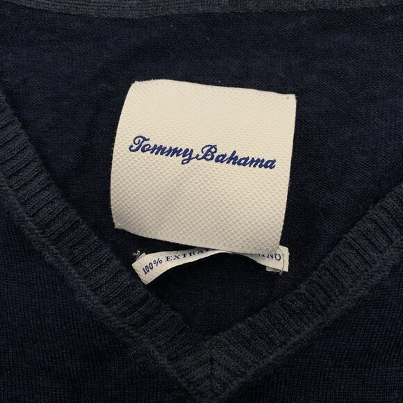 Tommy Bahama Sweater Mens XL Magic Sands Blue 100% Extra Fine Merino Wool Light - Picture 2 of 8